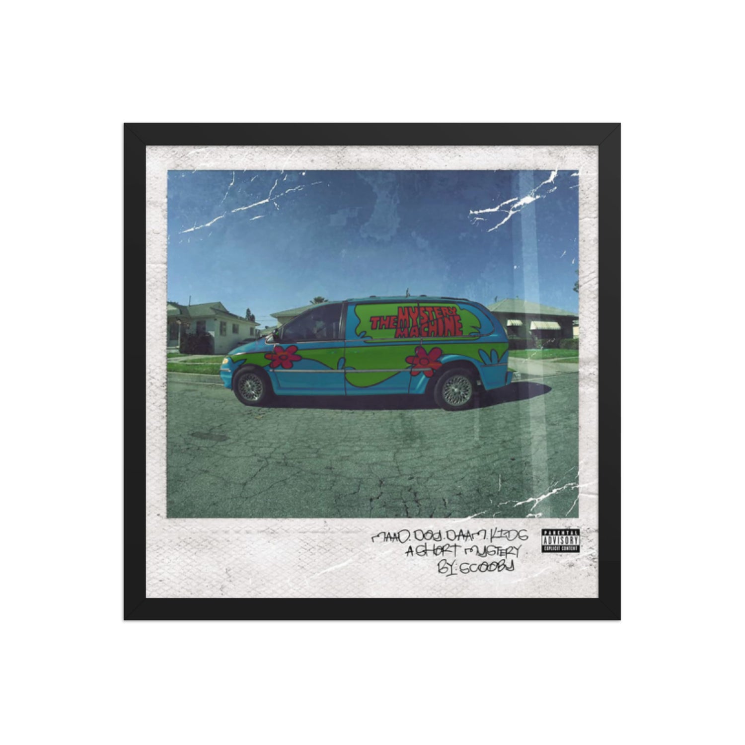 Mystery Machine Framed طبعة غلاف ألبوم بإطار مع van أخضر وتركوازي.