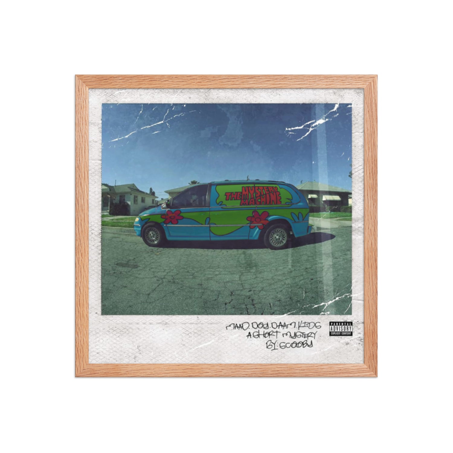 Mystery Machine Framed طبعة غلاف ألبوم بإطار مع van أخضر وتركوازي.