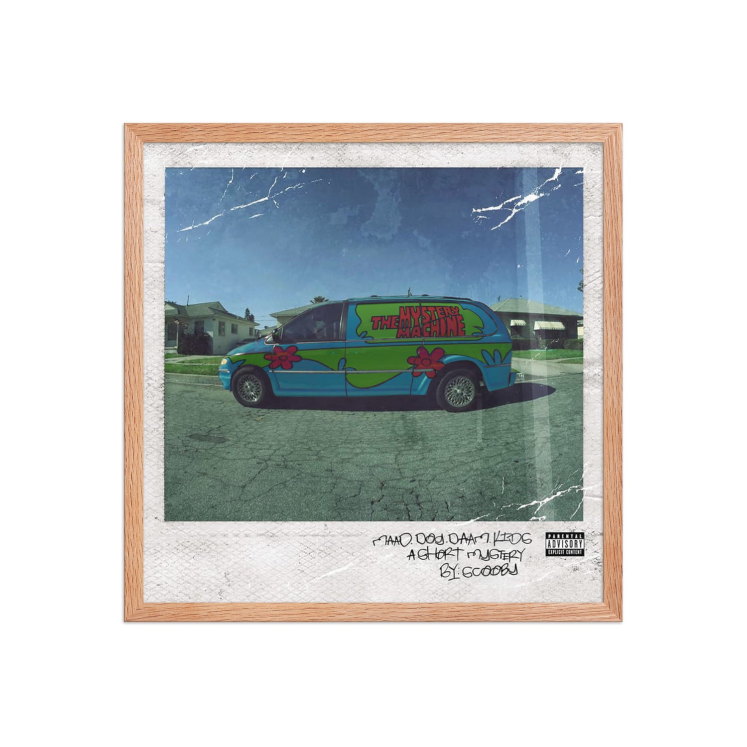 Mystery Machine Framed طبعة غلاف ألبوم بإطار مع van أخضر وتركوازي.