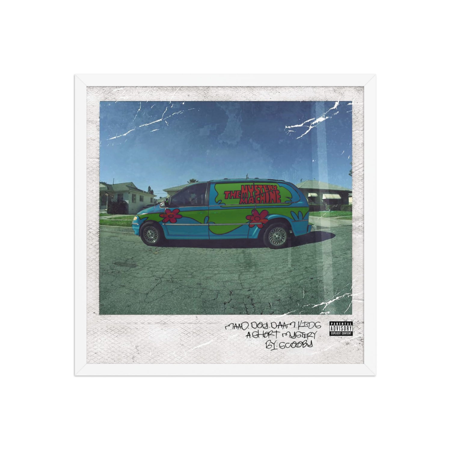 Mystery Machine Framed طبعة غلاف ألبوم بإطار مع van أخضر وتركوازي.