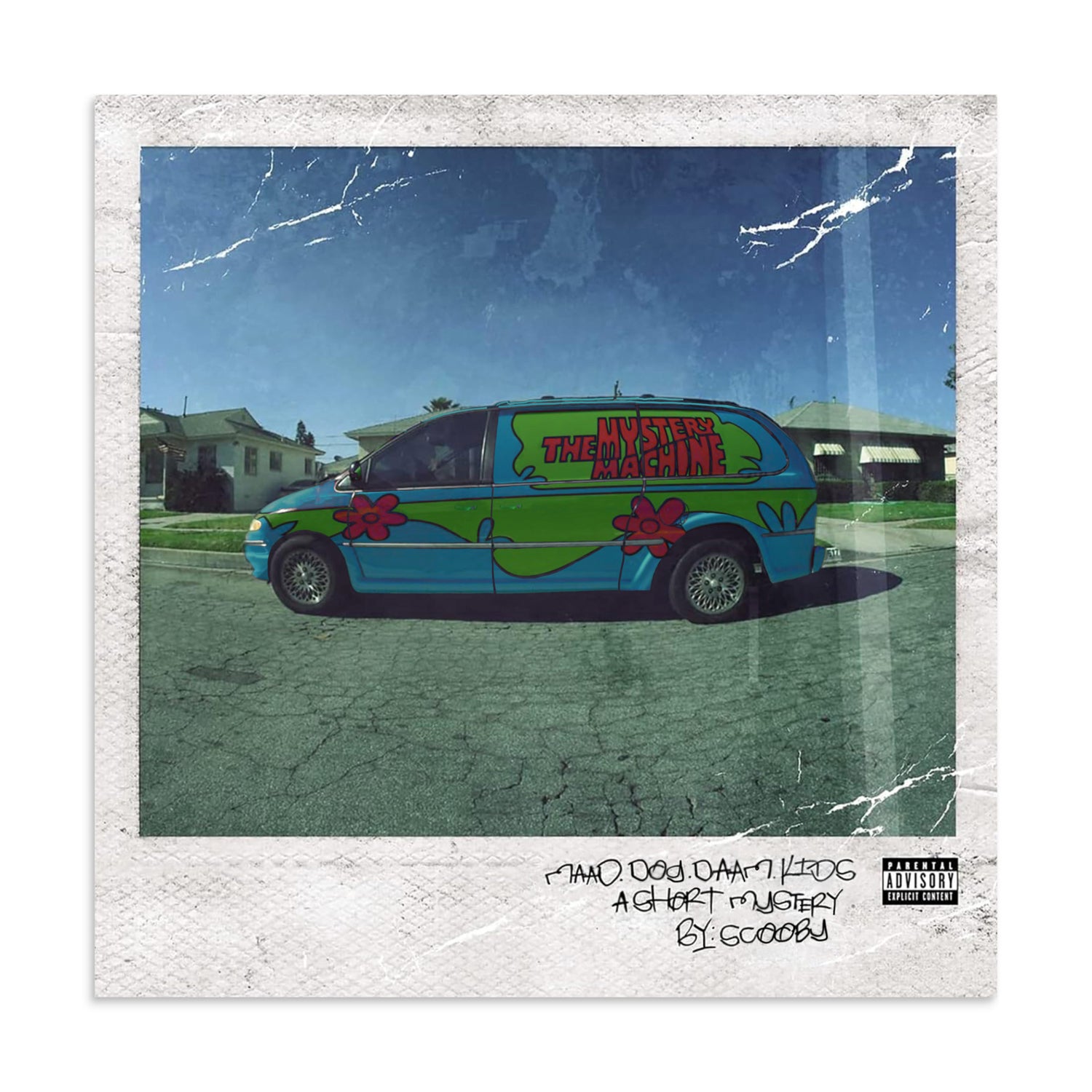 Mystery Machine cultstar album-cover remix print with green-turquoise van, मोटे मैट पेपर पर.