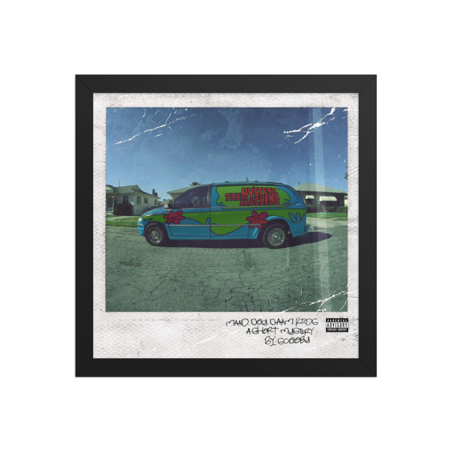 Mystery Machine Framed طبعة غلاف ألبوم بإطار مع van أخضر وتركوازي.