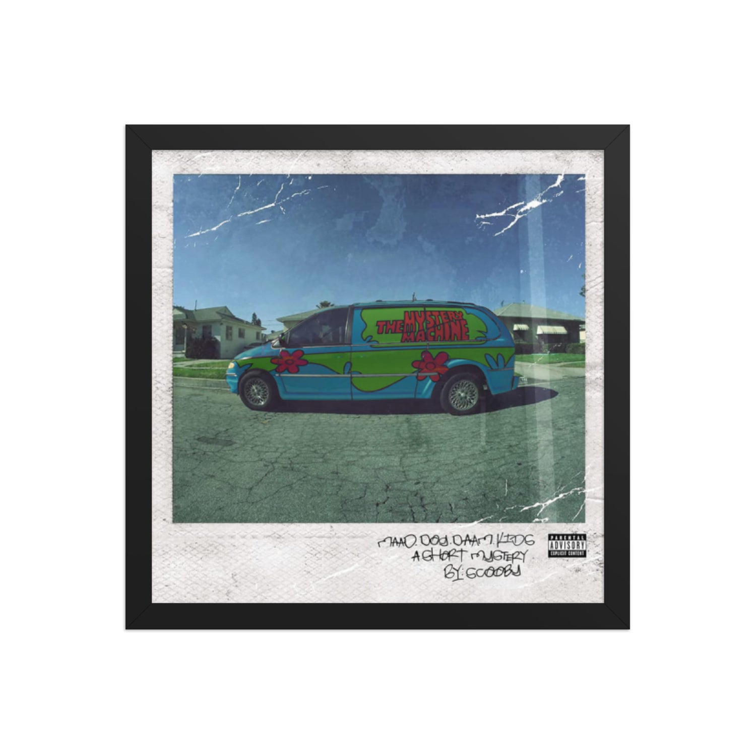 Mystery Machine Framed طبعة غلاف ألبوم بإطار مع van أخضر وتركوازي.