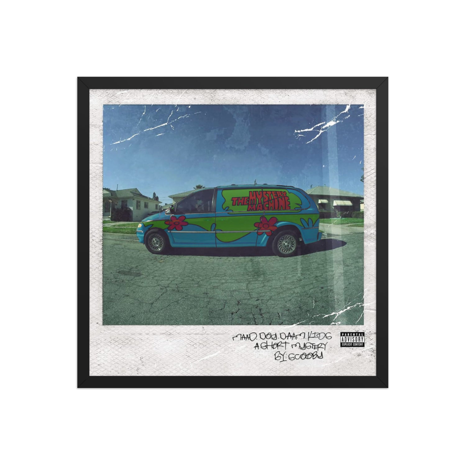 Mystery Machine Framed طبعة غلاف ألبوم بإطار مع van أخضر وتركوازي.