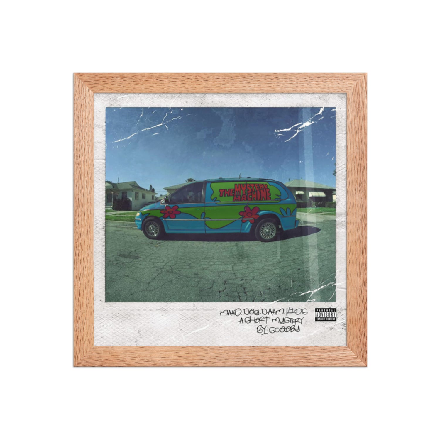 Mystery Machine Framed طبعة غلاف ألبوم بإطار مع van أخضر وتركوازي.