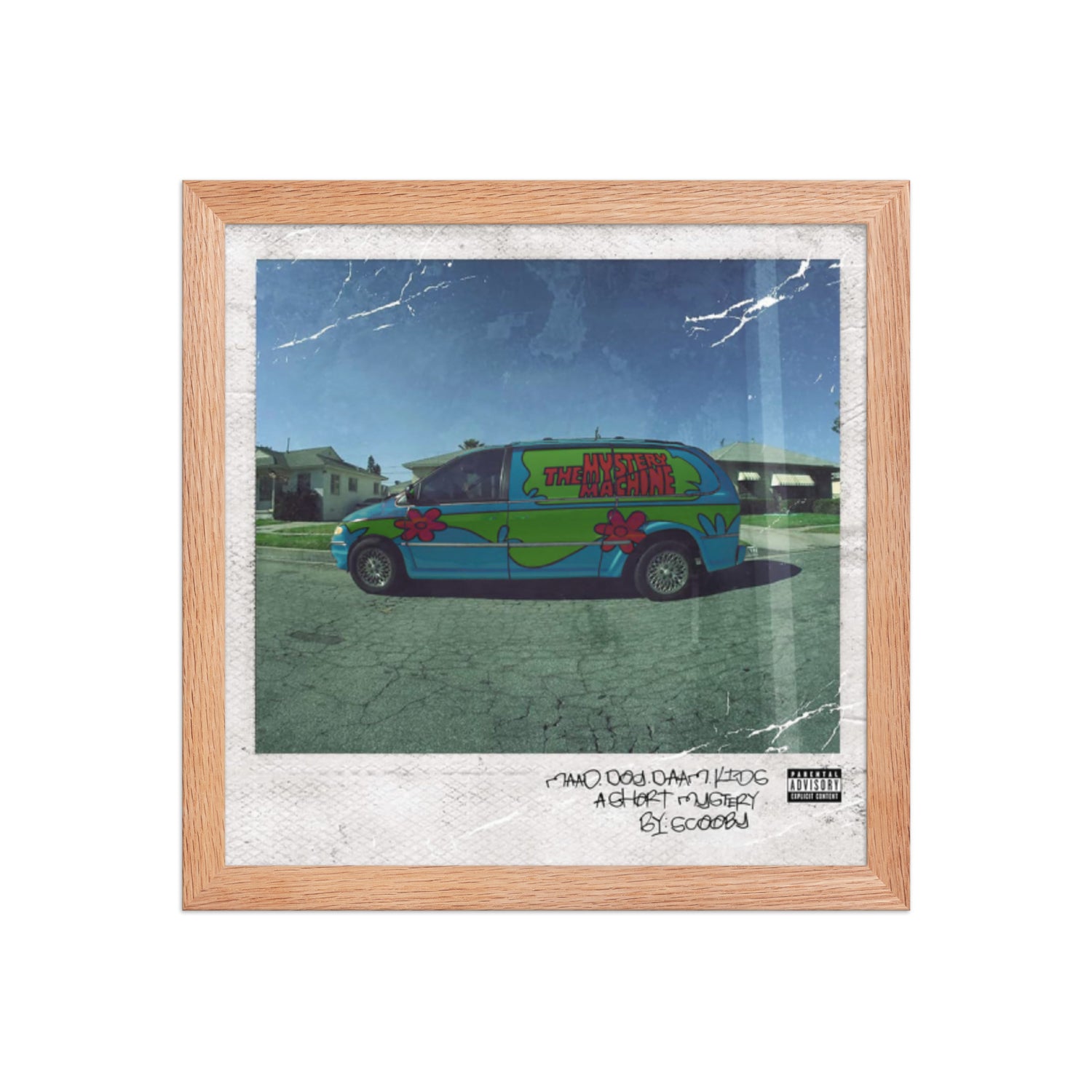 Mystery Machine Framed طبعة غلاف ألبوم بإطار مع van أخضر وتركوازي.