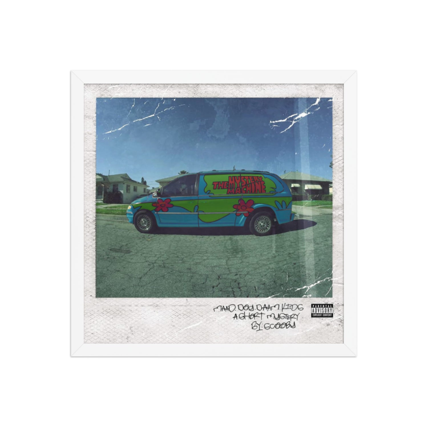 Mystery Machine Framed طبعة غلاف ألبوم بإطار مع van أخضر وتركوازي.